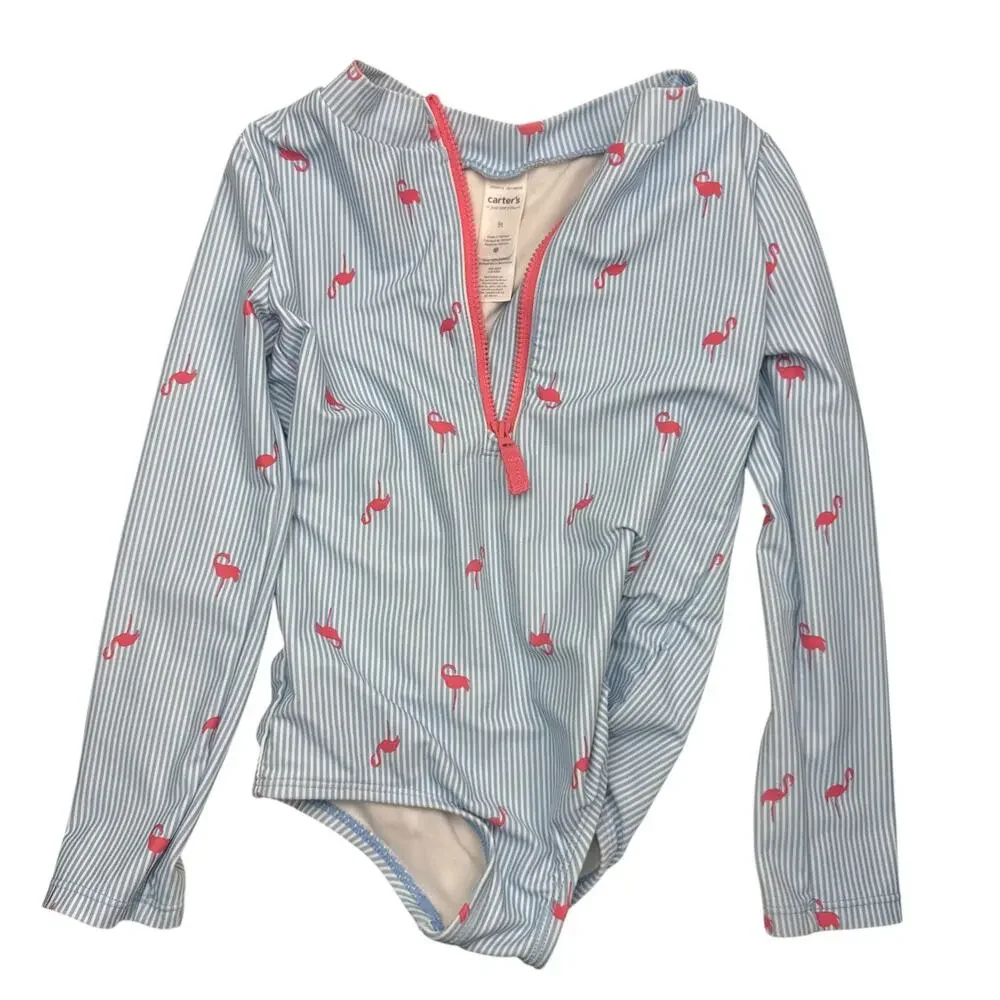 Carter's Long Sleeve Flamingo Print Rash Guard One-Piece Swimsuit 5T